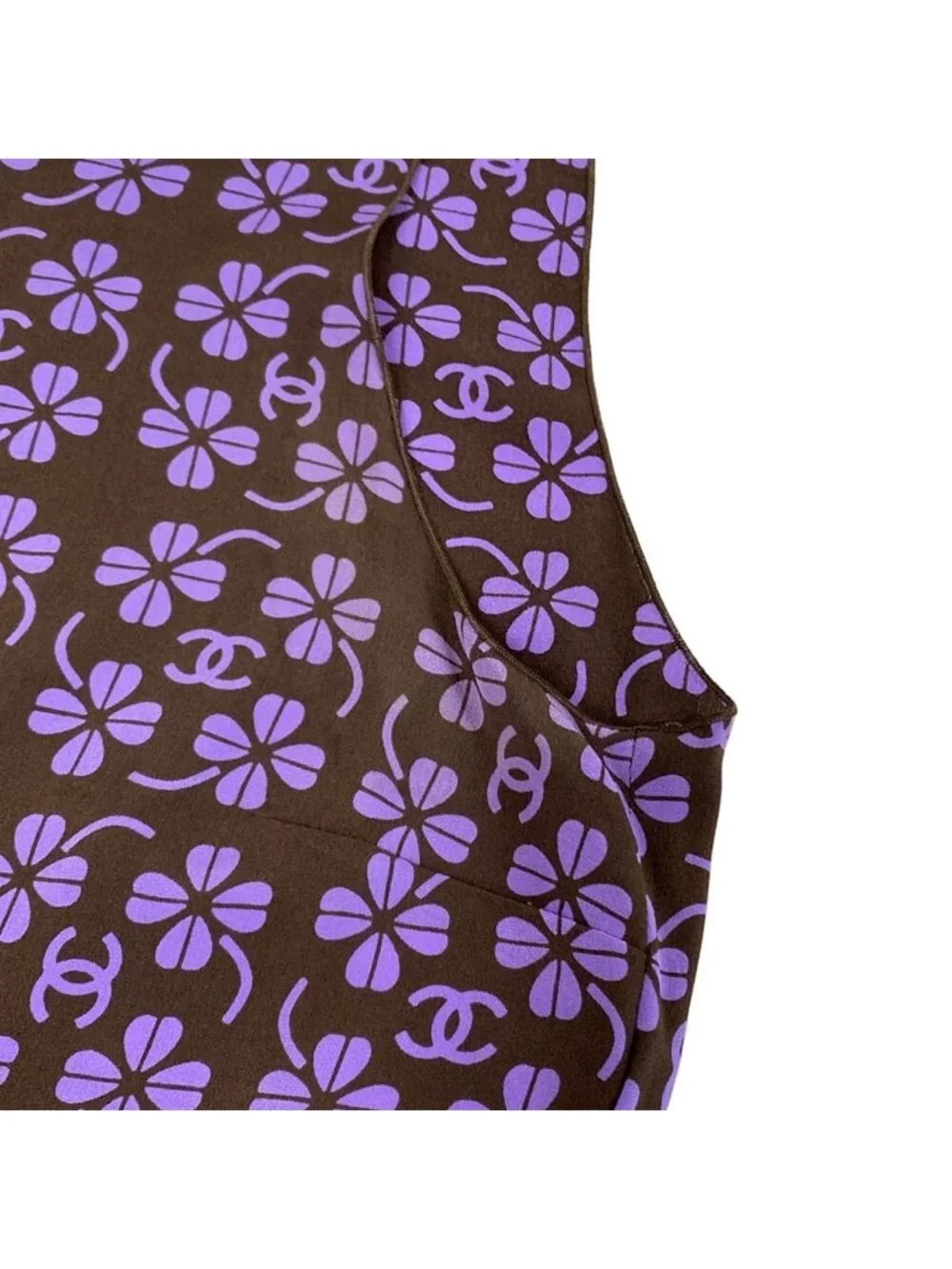 Chanel Skirt Suit Dark Brown Purple Clover CC Logo Pleats Set Wool